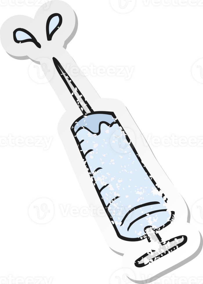 autocollant rétro en détresse d'une aiguille médicale de dessin animé png