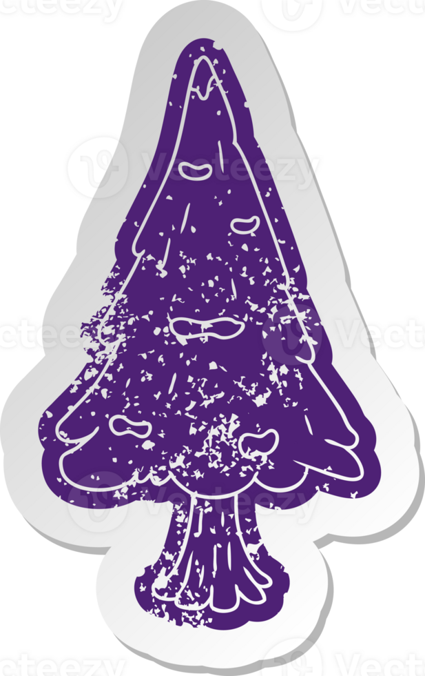 distressed old cartoon sticker single snow covered tree png