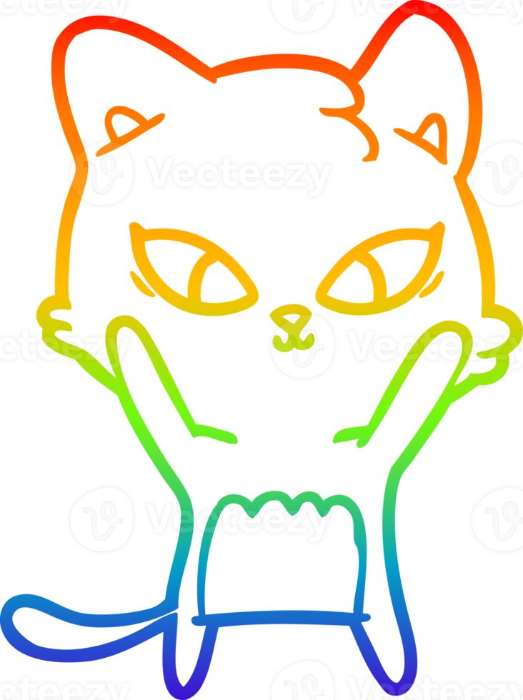 rainbow gradient line drawing of a cute cartoon cat png
