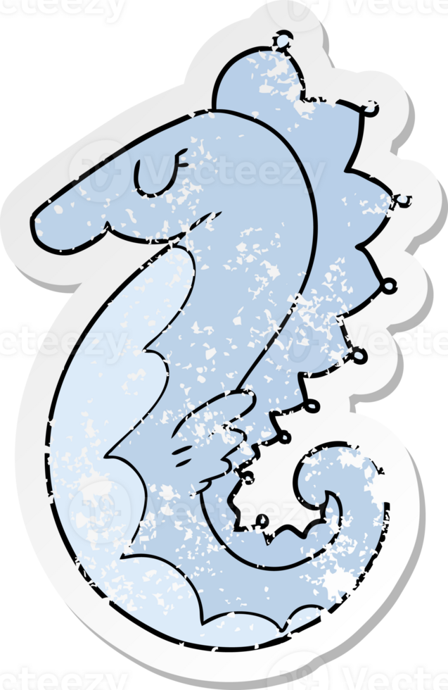 distressed sticker of a cartoon sea horse png