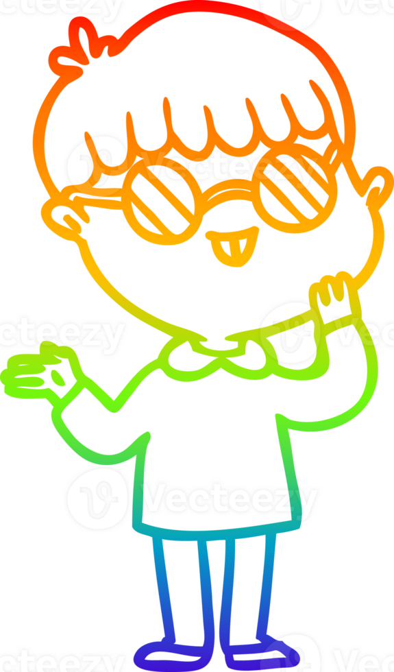 rainbow gradient line drawing of a cartoon boy wearing spectacles png