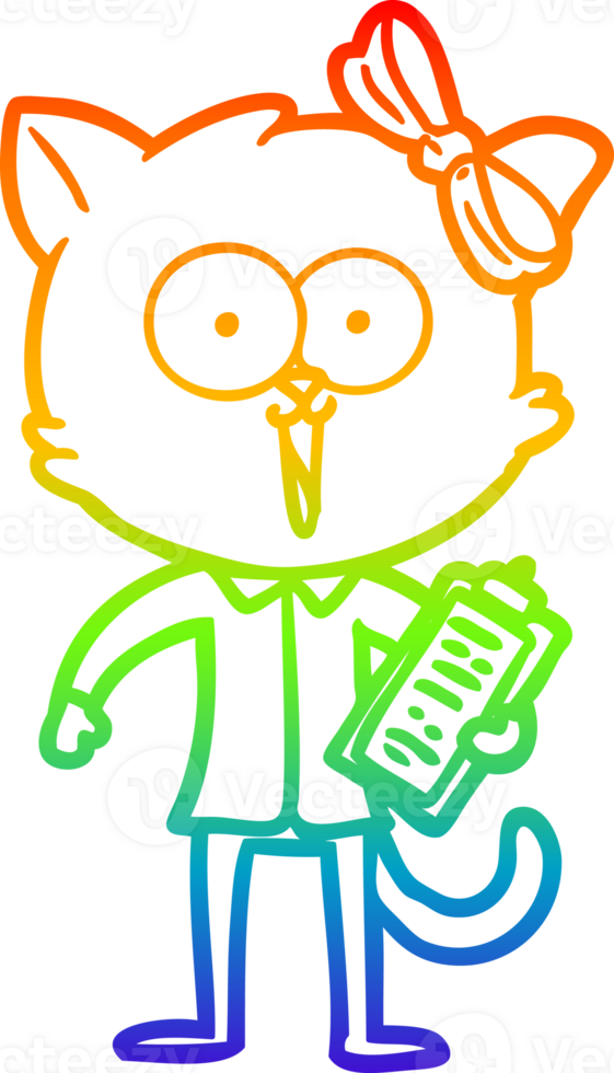 rainbow gradient line drawing of a cartoon cat png