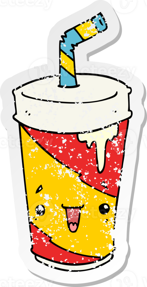 distressed sticker of a cartoon soda cup png