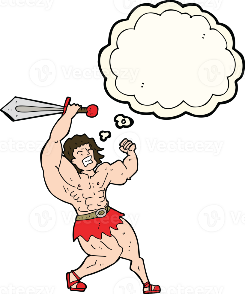 cartoon barbarian hero with thought bubble png