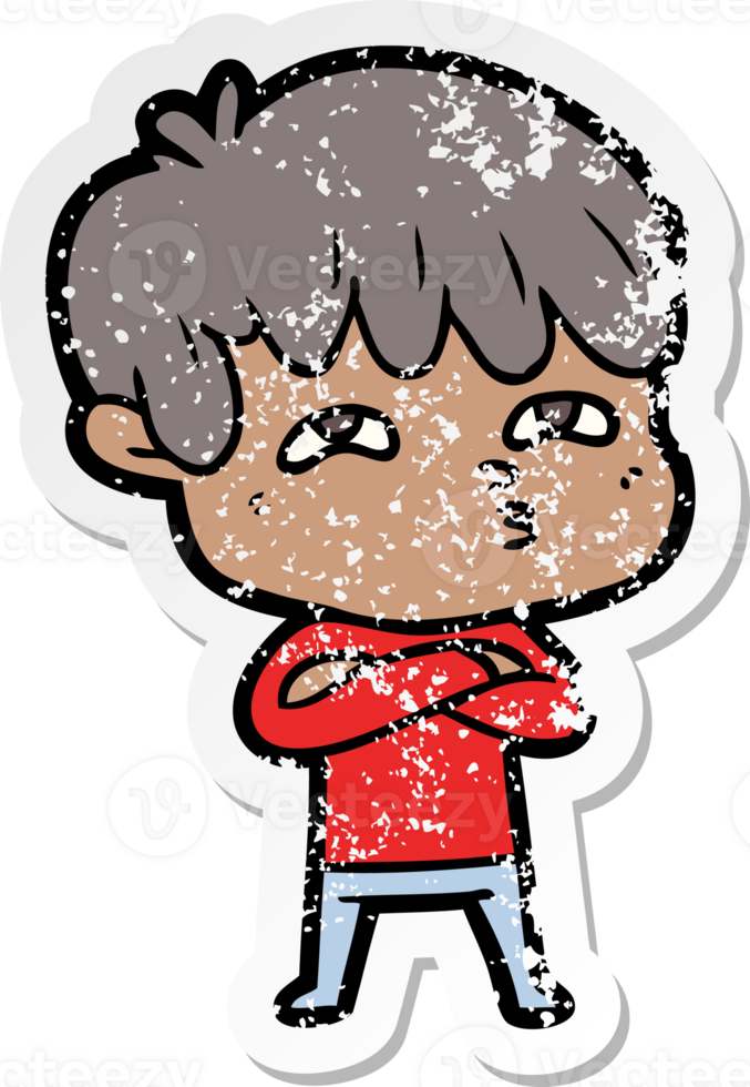 distressed sticker of a cartoon curious man png