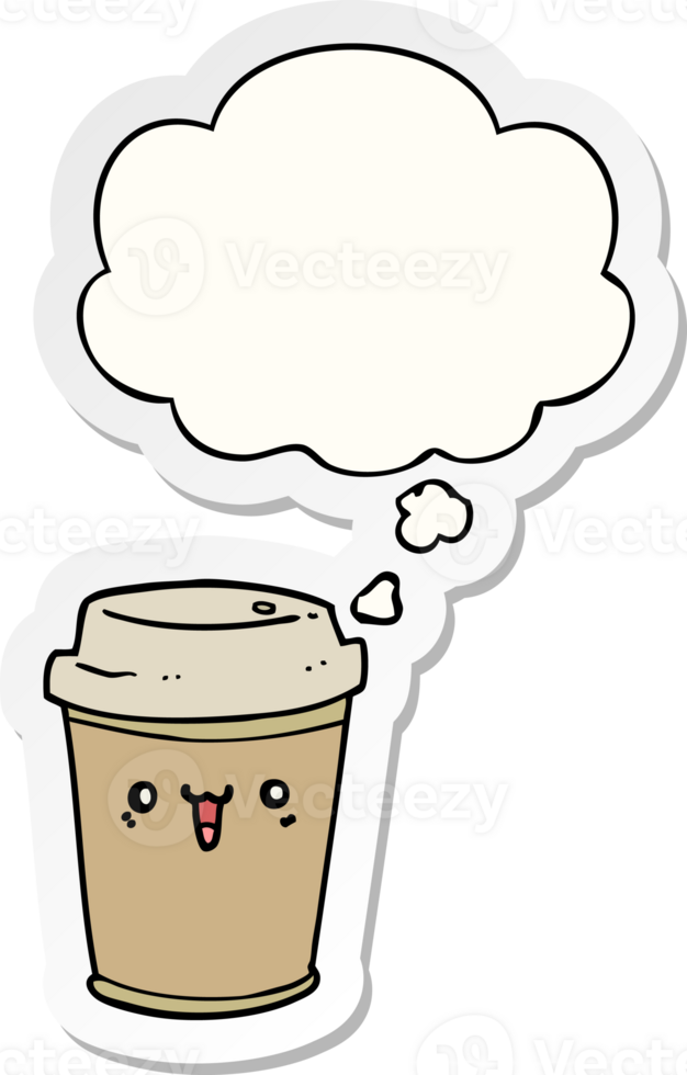 cartoon take out coffee with thought bubble as a printed sticker png
