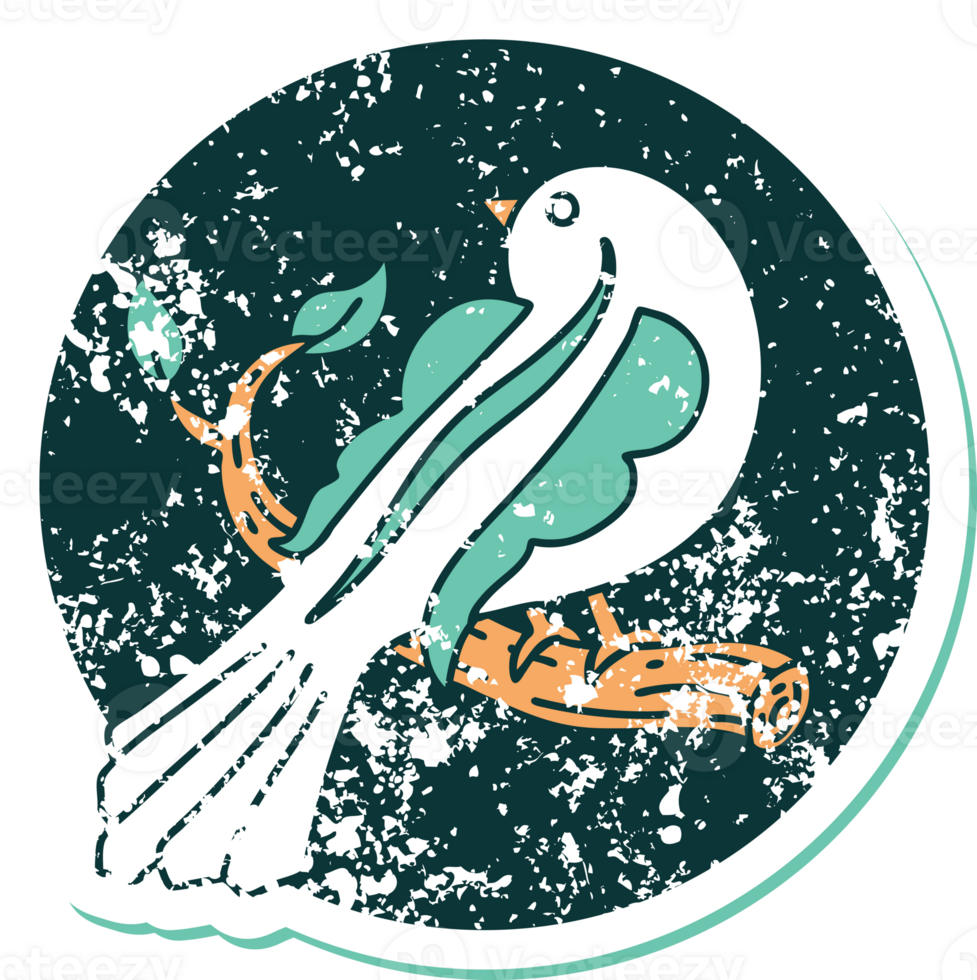 iconic distressed sticker tattoo style image of a bird on a branch png