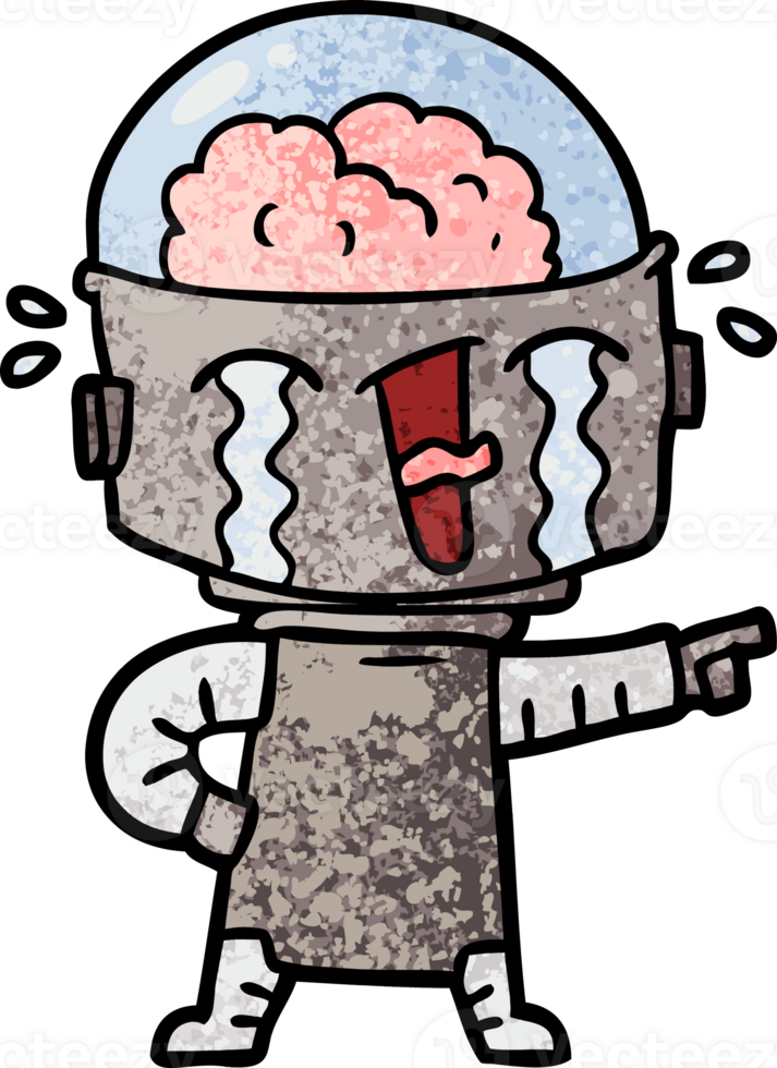 cartoon crying robot pointing png