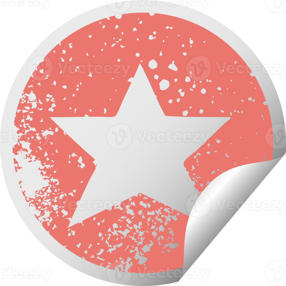 distressed circular peeling sticker symbol of a gold star png