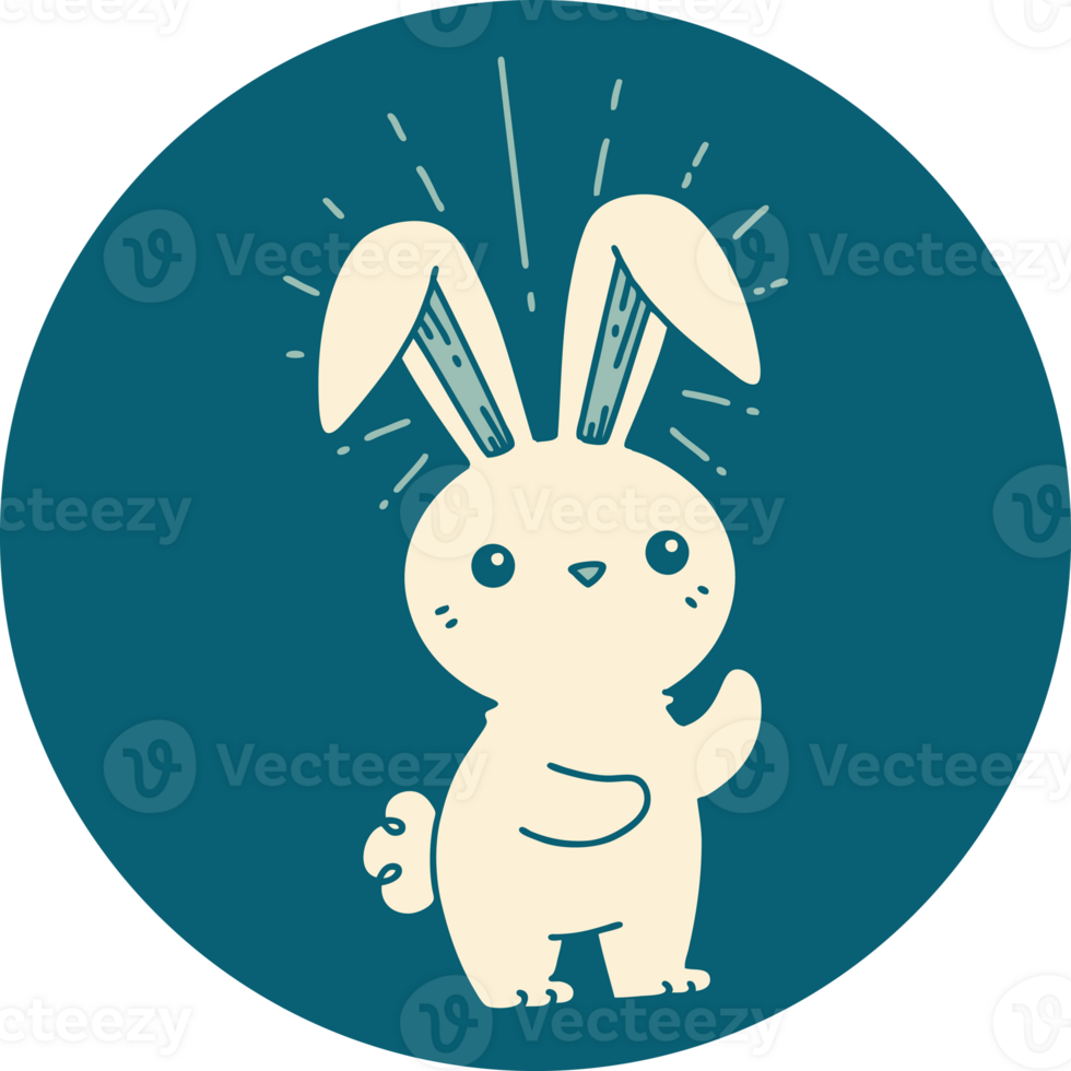 icon of a tattoo style cute bunny png