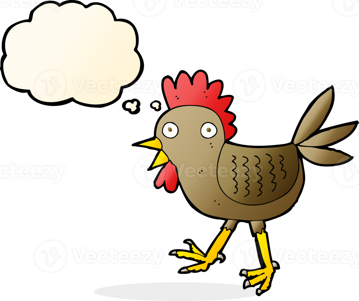 funny cartoon chicken with thought bubble png