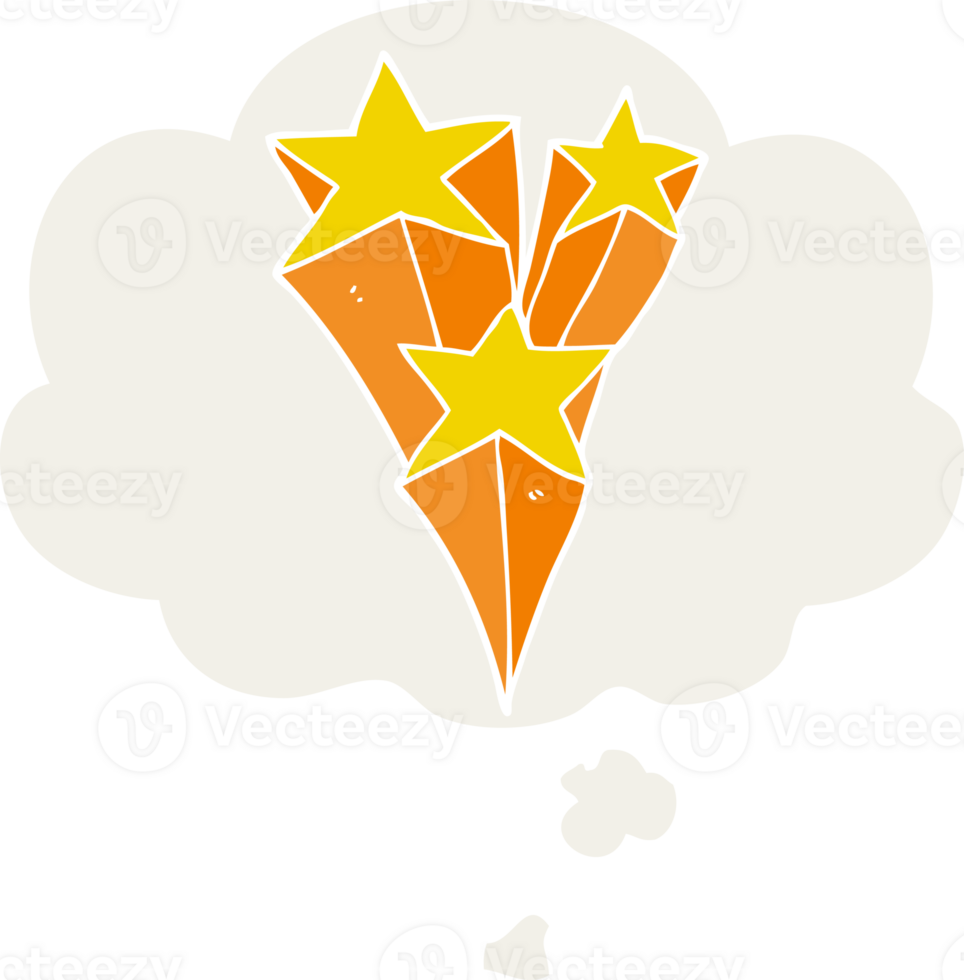 cartoon shooting stars with thought bubble in retro style png