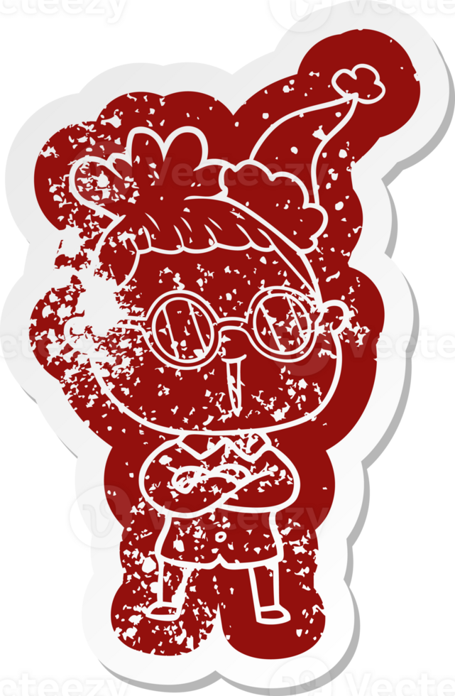 quirky cartoon icon of a woman wearing spectacles wearing santa hat png