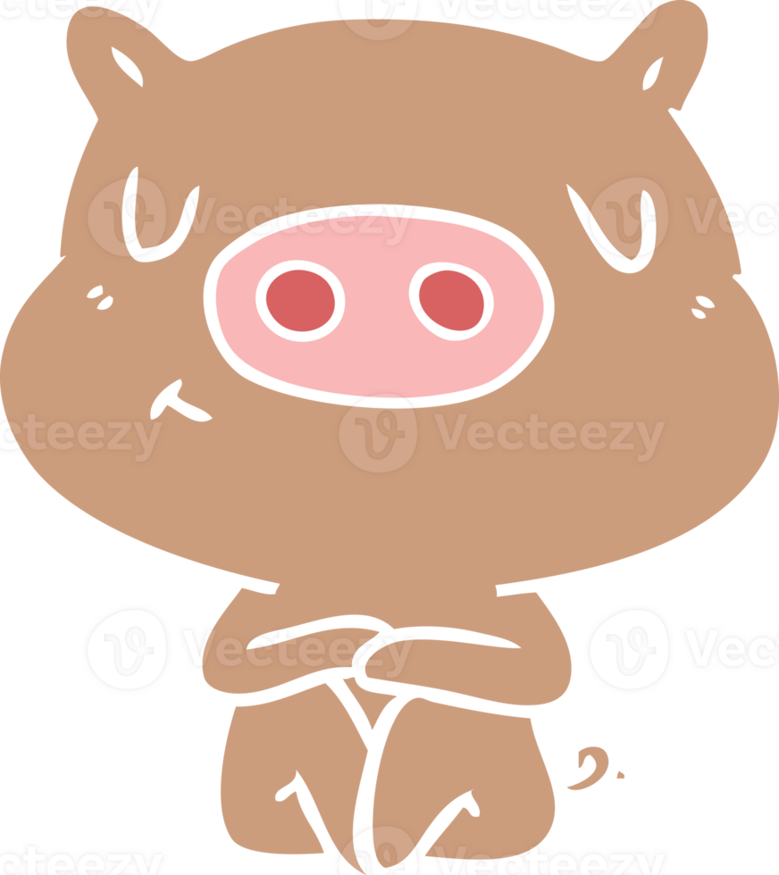 flat color style cartoon content pig meditating png