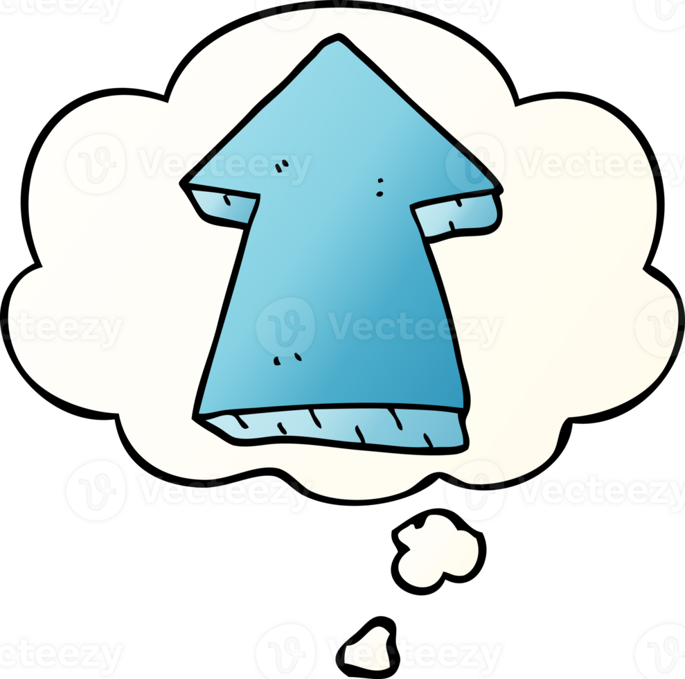 cartoon pointing arrow with thought bubble in smooth gradient style png