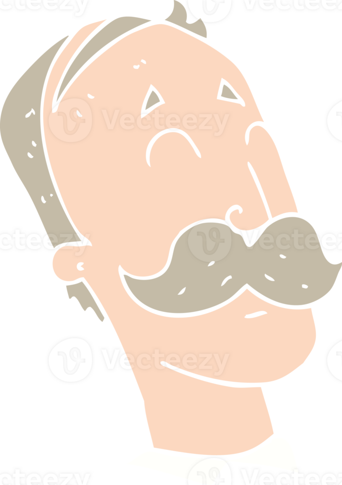 flat color illustration of ageing man with mustache png