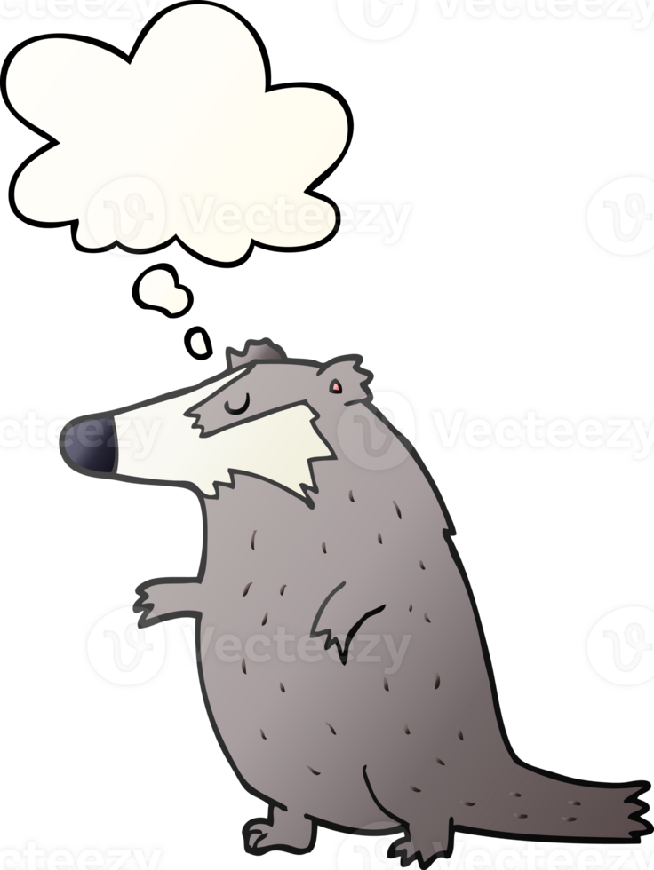 cartoon badger with thought bubble in smooth gradient style png