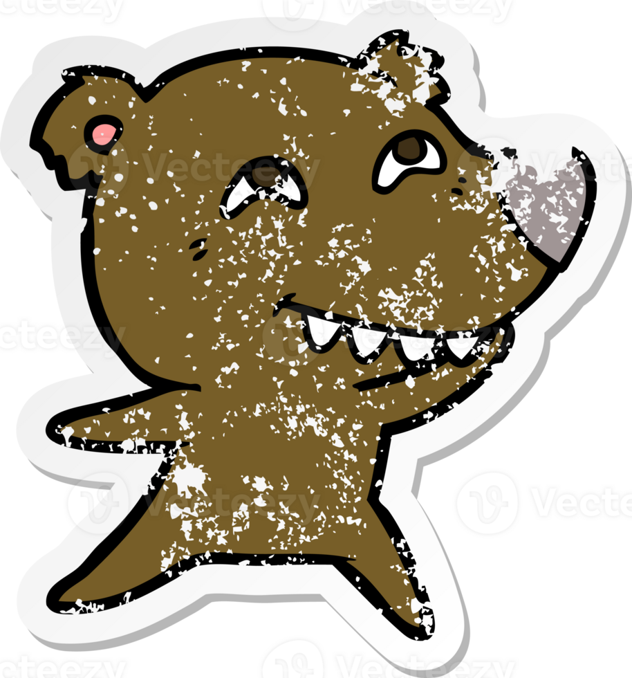 distressed sticker of a cartoon bear showing teeth png