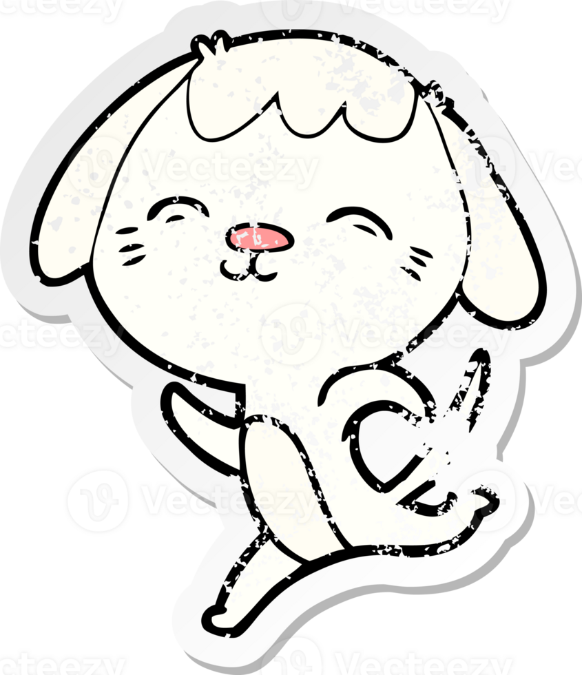 distressed sticker of a happy cartoon dog png