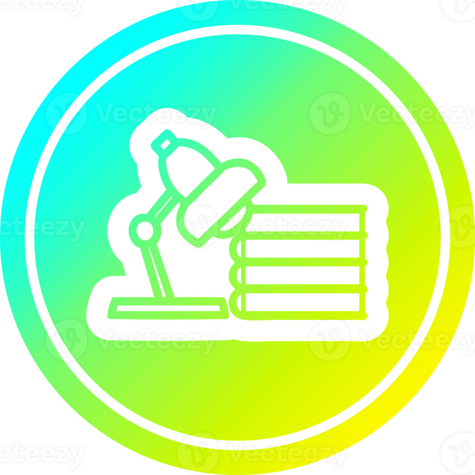 lamp and study books circular icon with cool gradient finish png