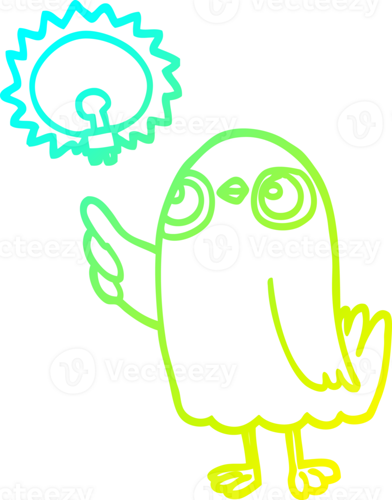 cold gradient line drawing of a cartoon bird with great idea png