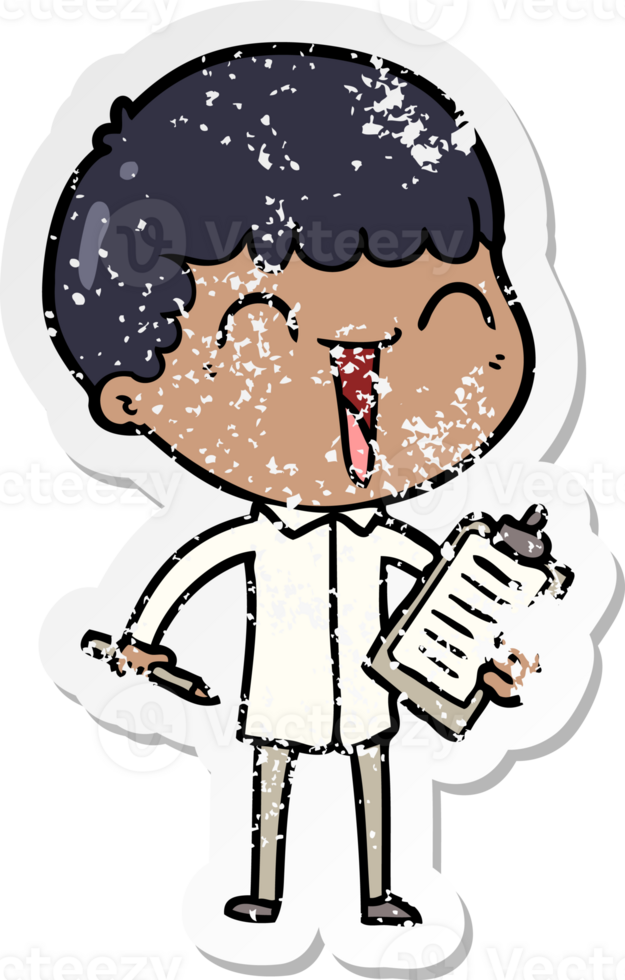distressed sticker of a cartoon happy man png
