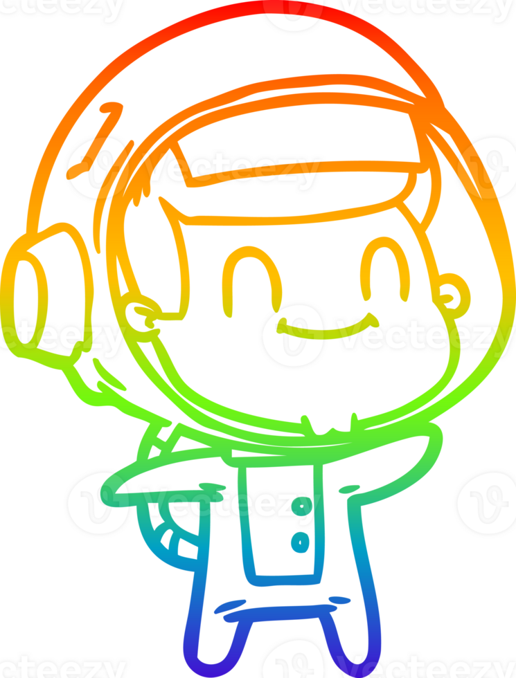 rainbow gradient line drawing of a happy cartoon astronaut png