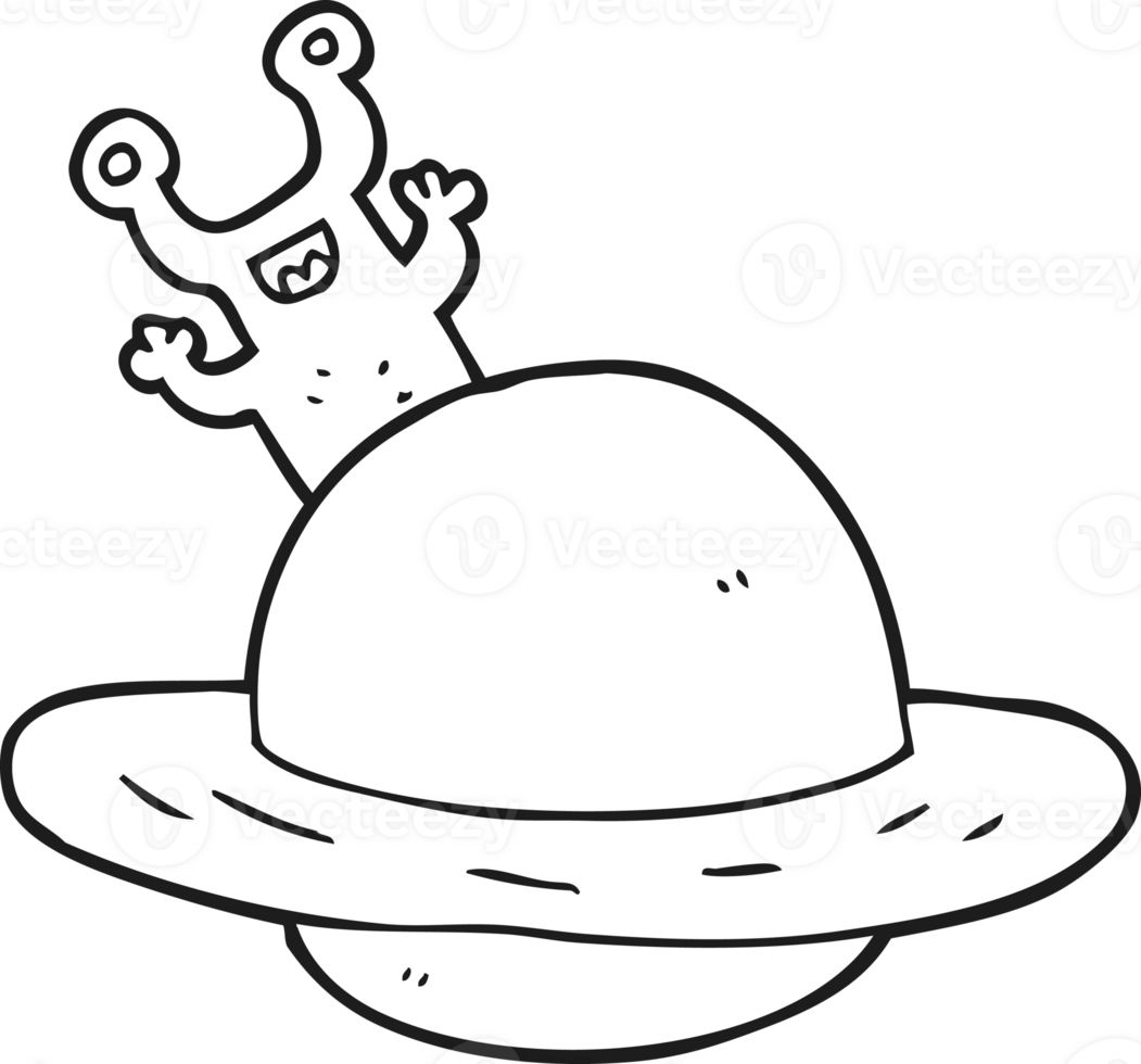 drawn black and white cartoon alien planet png