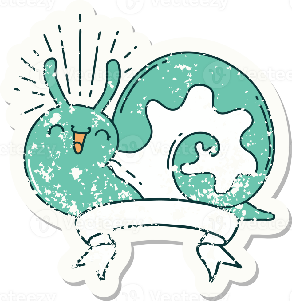 worn old sticker of a tattoo style happy snail png