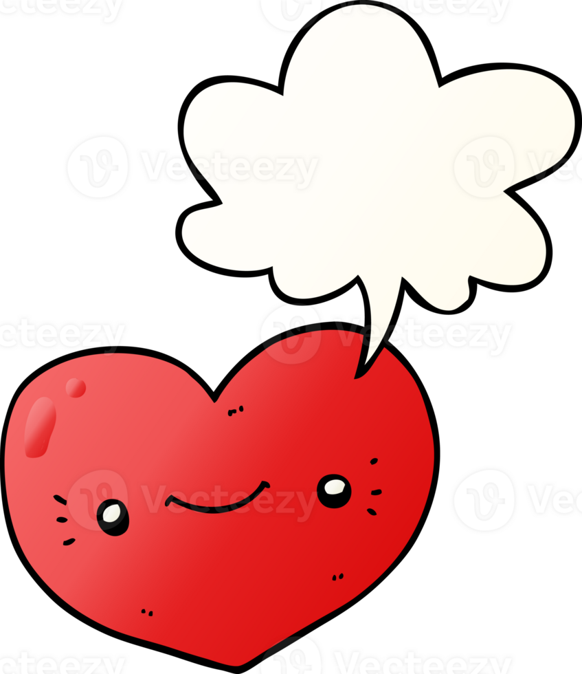 heart cartoon character with speech bubble in smooth gradient style png