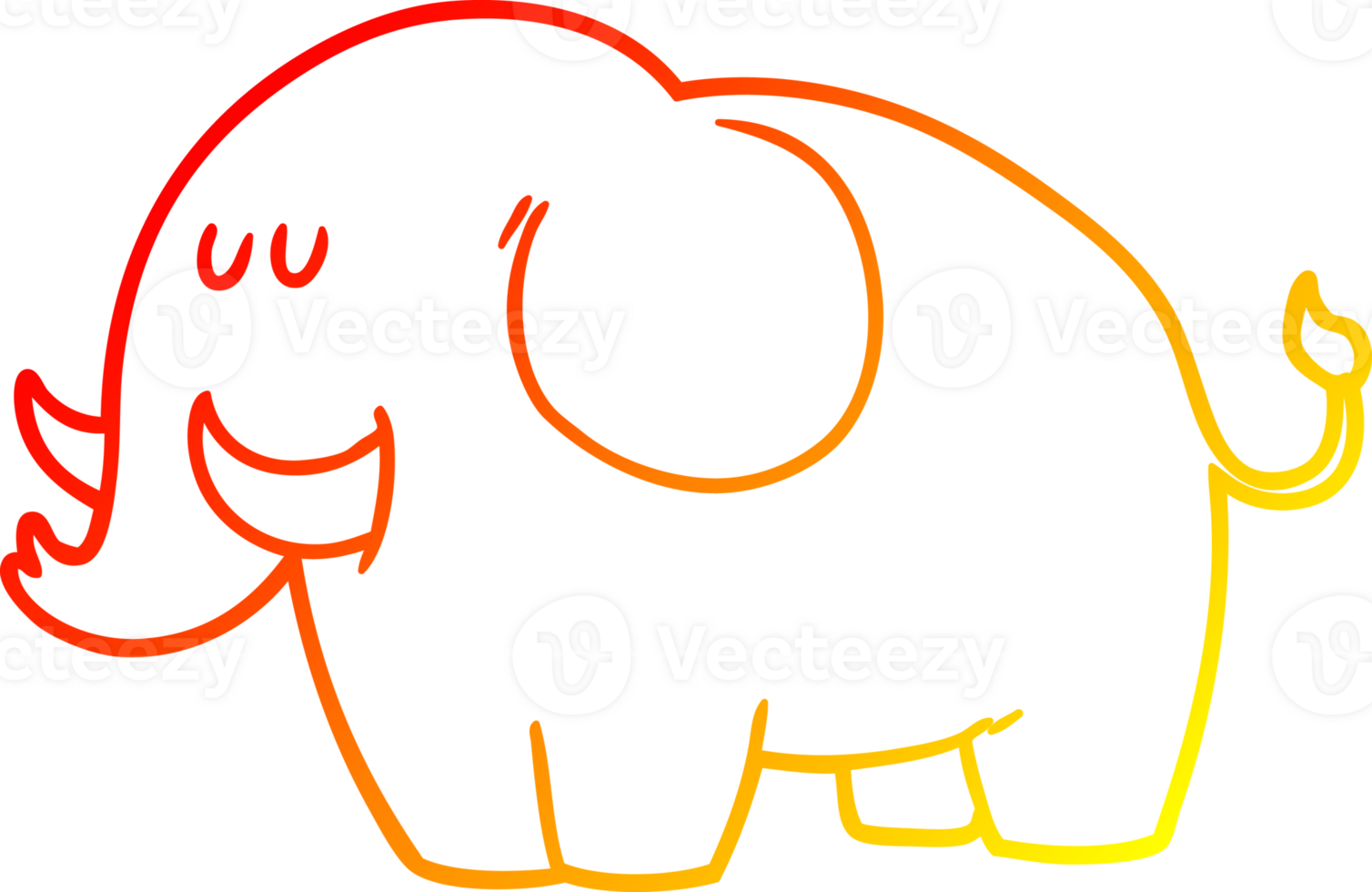 warm gradient line drawing of a cartoon elephant png