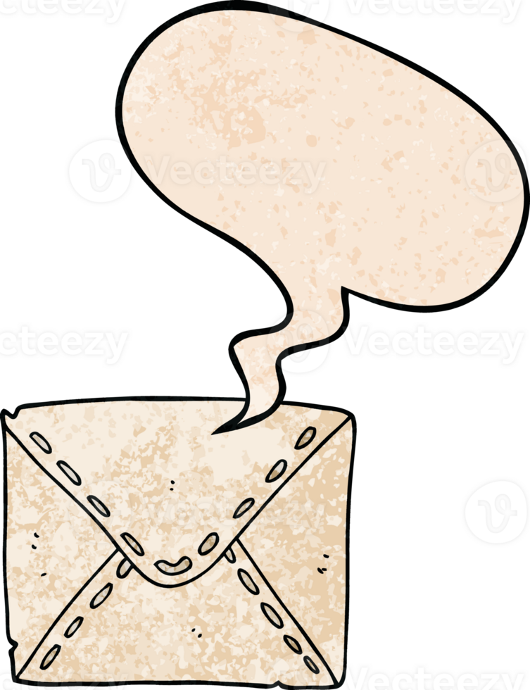cartoon letter with speech bubble in retro texture style png