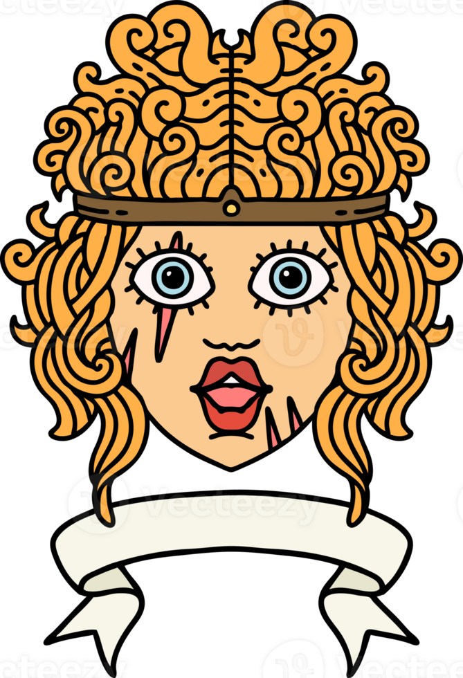 Retro Tattoo Style human barbarian character with banner png