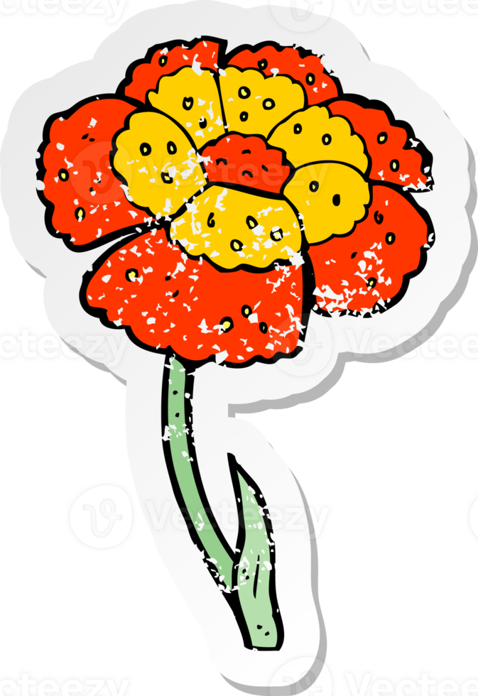 retro distressed sticker of a cartoon flower png
