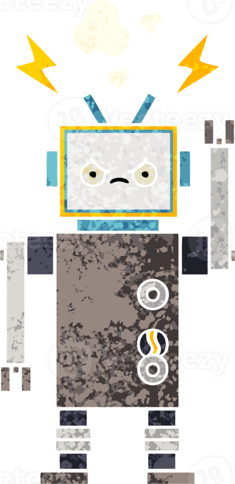 retro illustration style cartoon of a robot png