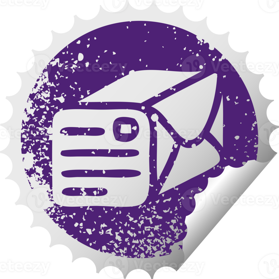 distressed circular peeling sticker symbol of a paper parcel png