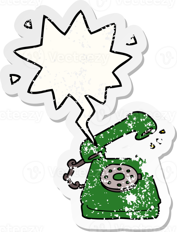 cartoon old telephone with speech bubble distressed distressed old sticker png