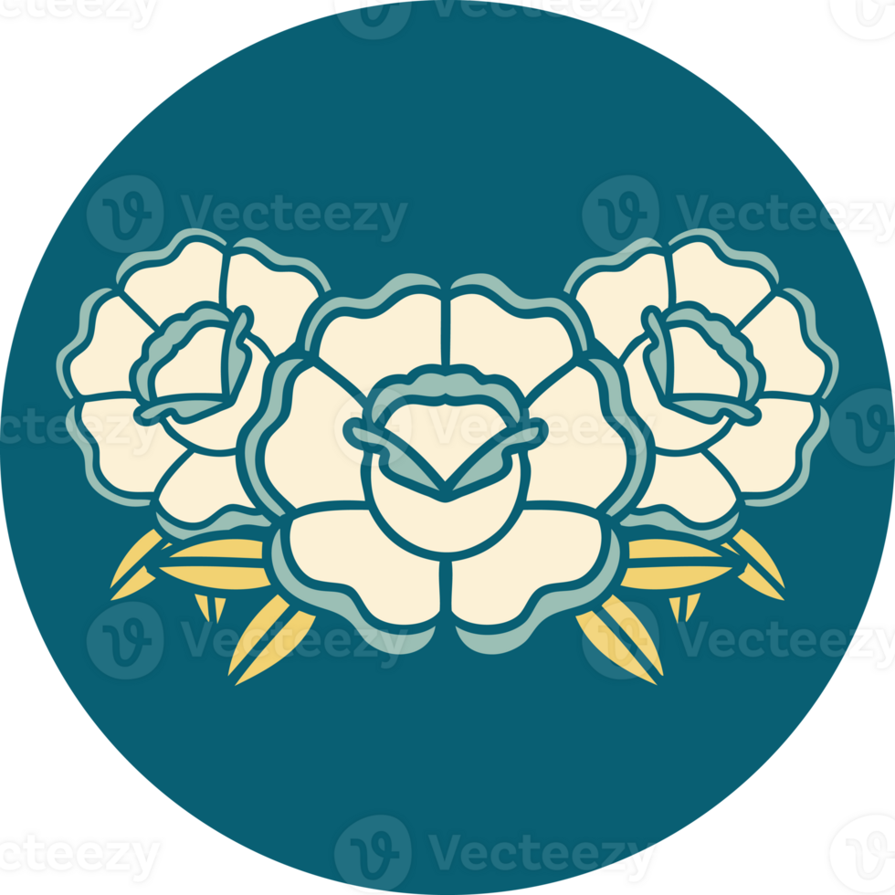 iconic tattoo style image of a bouquet of flowers png