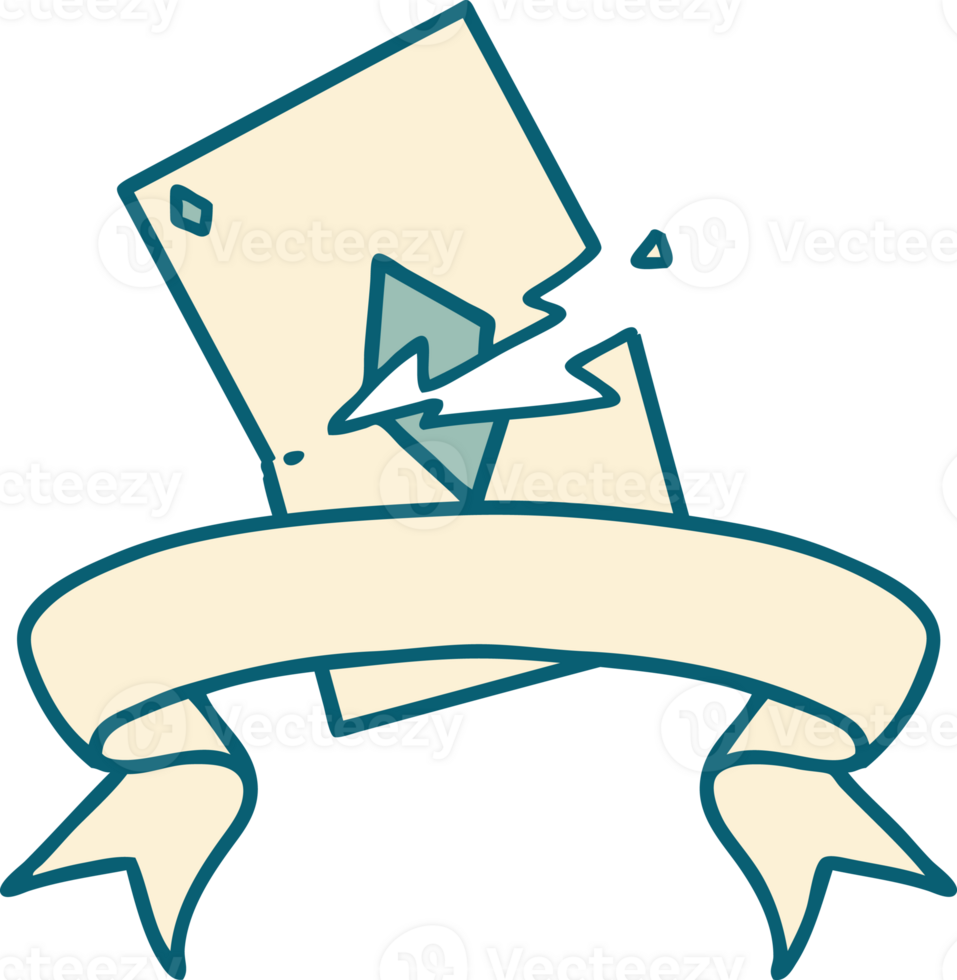 traditional tattoo with banner of a torn card png