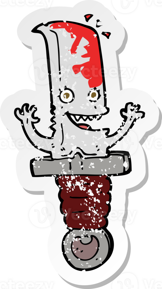 retro distressed sticker of a crazy cartoon knife character png