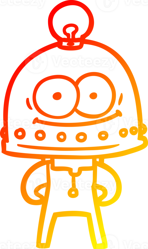 warm gradient line drawing of a happy carton robot with light bulb png