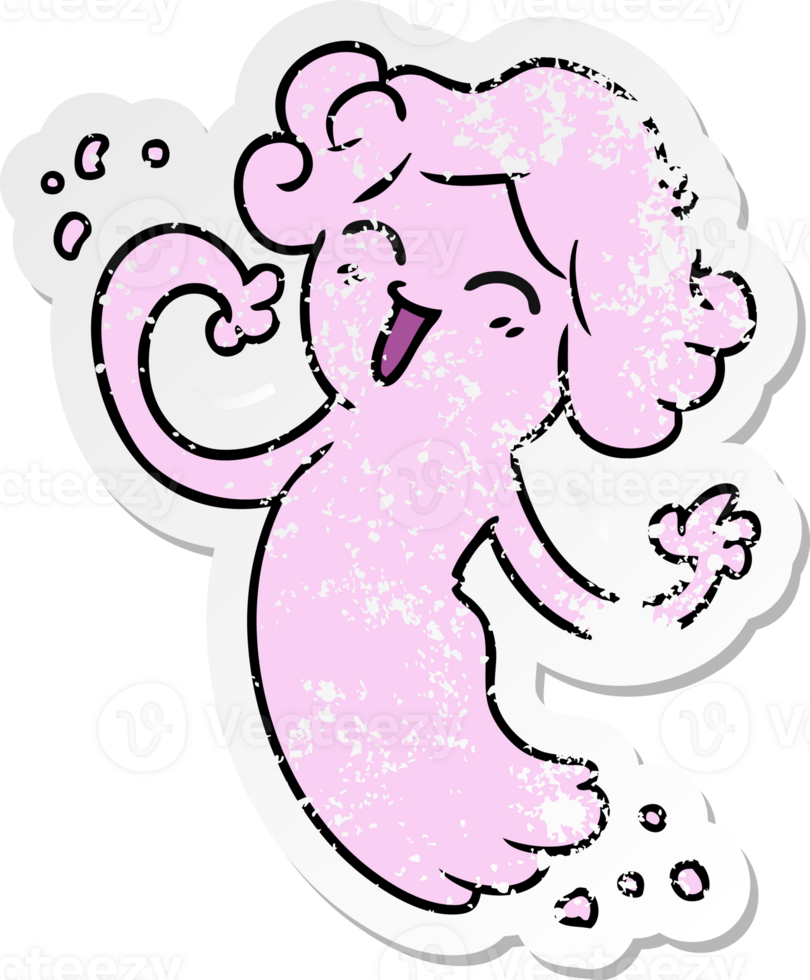 hand drawn distressed sticker cartoon doodle of a happy pink ghost png
