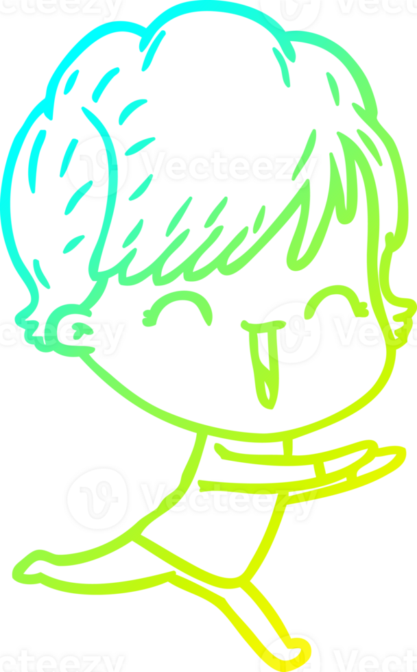 cold gradient line drawing of a cartoon laughing woman png