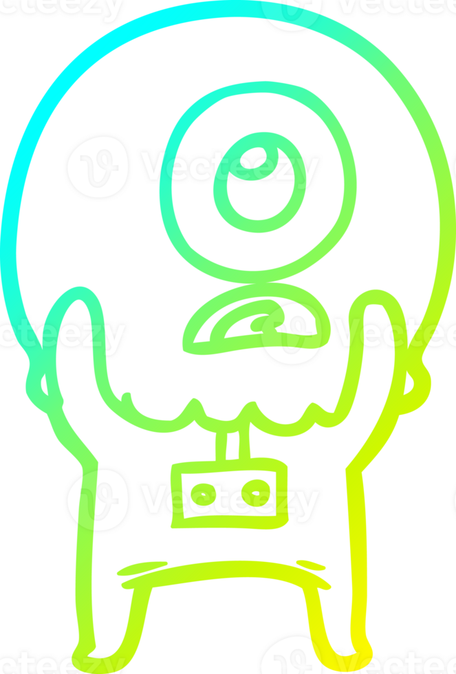 cold gradient line drawing of a cartoon cyclops alien spaceman png