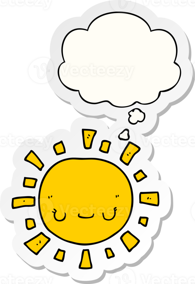 cartoon sun with thought bubble as a printed sticker png