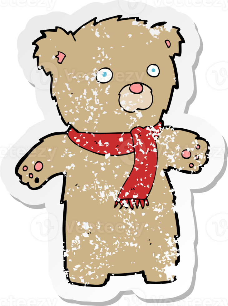 retro distressed sticker of a cartoon teddy bear png