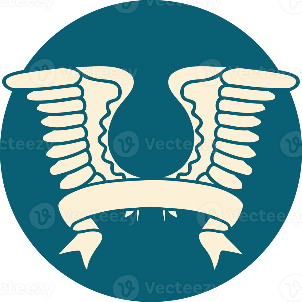 tattoo style icon with banner of a wing png