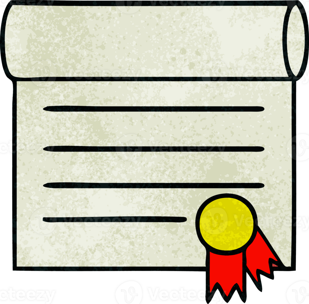 retro grunge texture cartoon of a certificate png