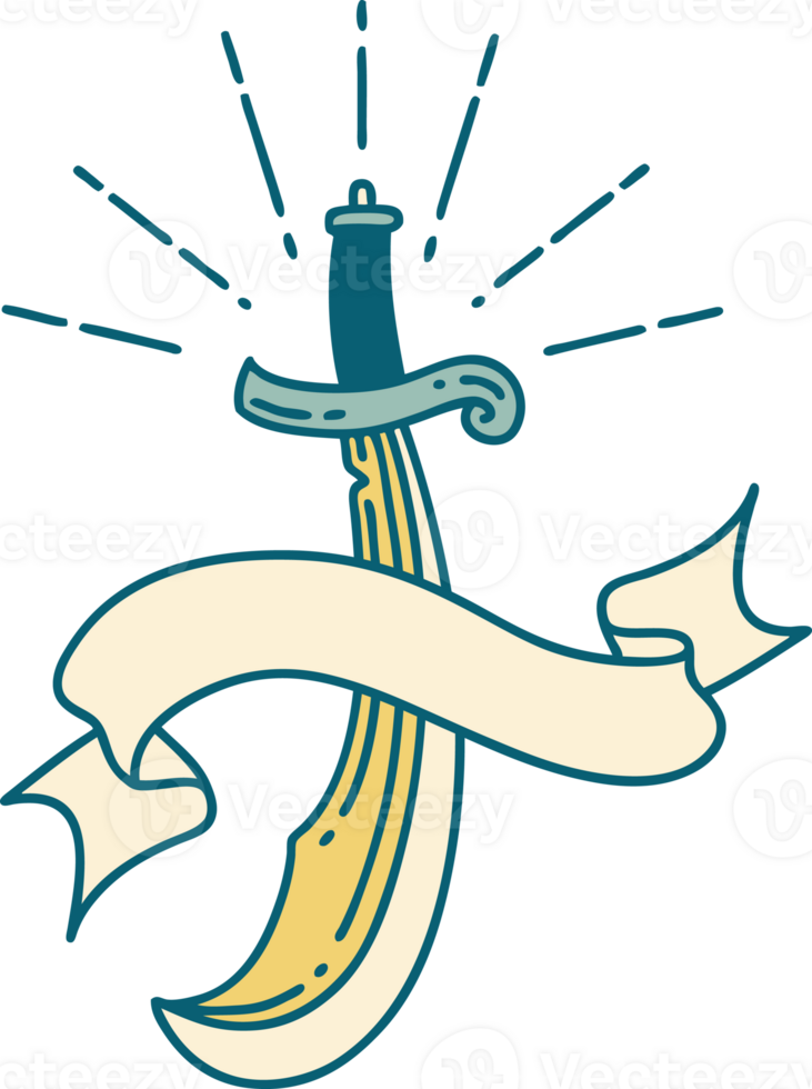 scroll banner with tattoo style scimitar sword png