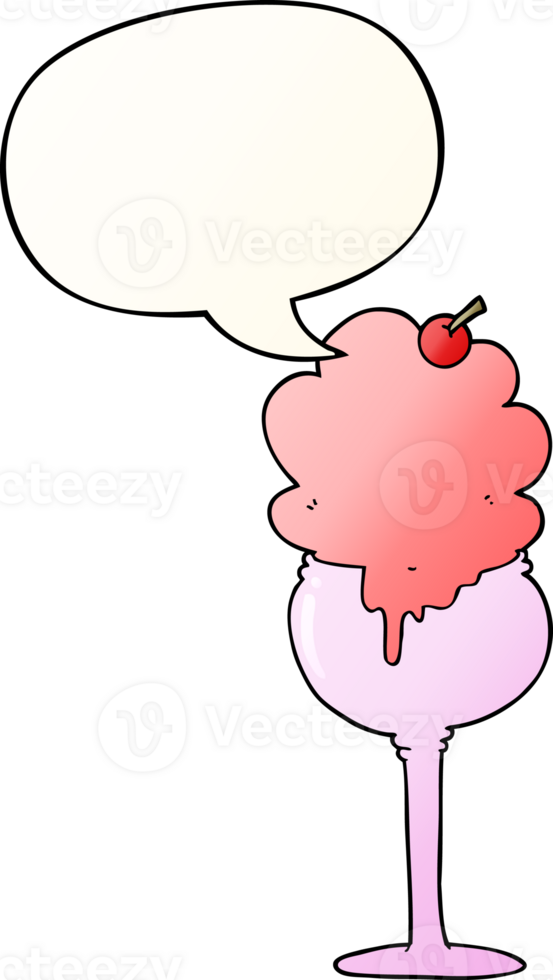 cartoon ice cream desert with speech bubble in smooth gradient style png